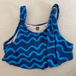 Tea Girls Swim Suit Top Rashguard - Blue with waves-Size 6
